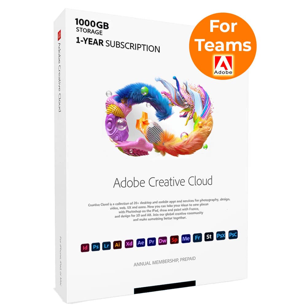 Adobe Creative Cloud For Teams - Subscripción Por 1 Año + 20 Apps + 1Tb | Adobe.com